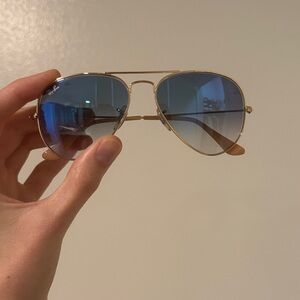 Ray-Ban Gold Aviator Sunglasses with Blue Lenses